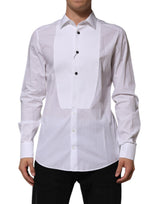 Chemise habillée pour homme en popeline de coton blanche à collet italien de Dolce &amp; Gabbana, dorée.