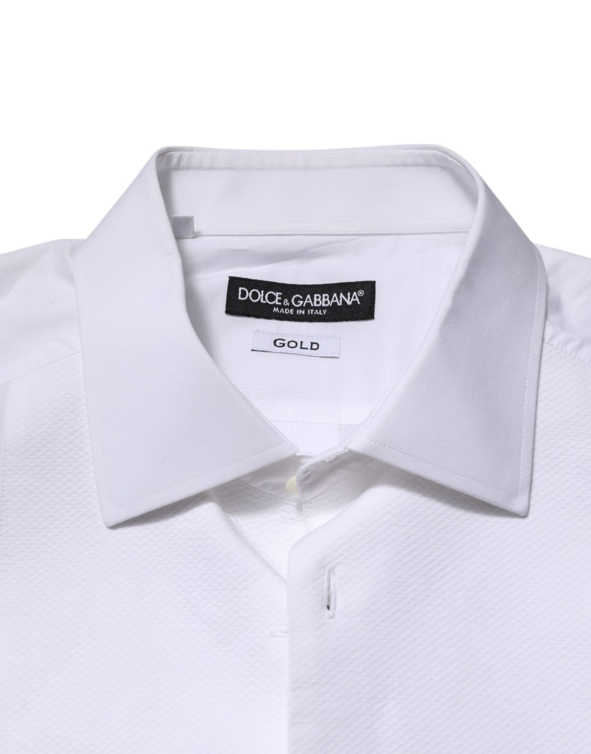 Chemise habillée pour homme en popeline de coton blanche à collet italien de Dolce &amp; Gabbana, dorée.