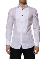 Chemise habillée pour homme en popeline de coton blanche à collet italien de Dolce &amp; Gabbana, dorée.