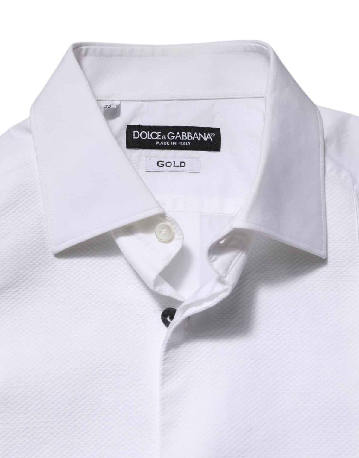 Chemise habillée pour homme en popeline de coton blanche à collet italien de Dolce &amp; Gabbana, dorée.