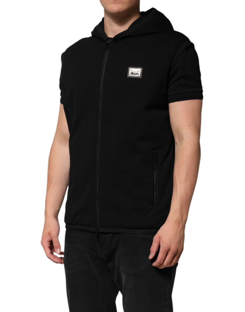 Veste noire sans manches à capuche avec plaque logo de Dolce & Gabbana