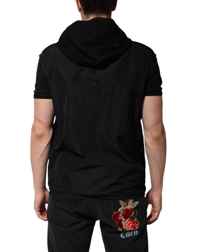 Veste noire sans manches à capuche avec plaque logo de Dolce & Gabbana