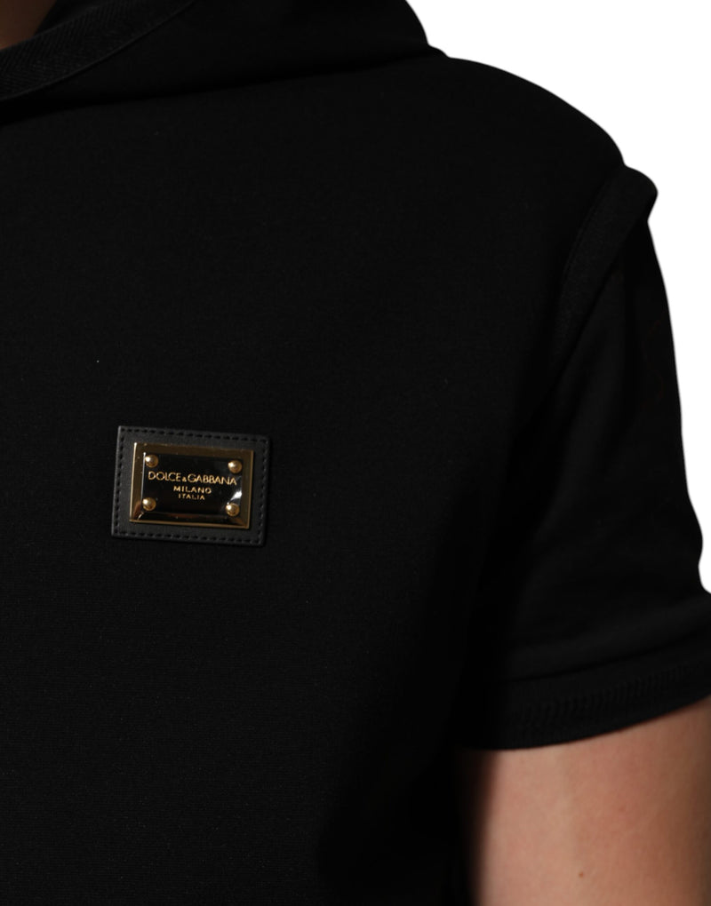 Veste noire sans manches à capuche avec plaque logo de Dolce & Gabbana