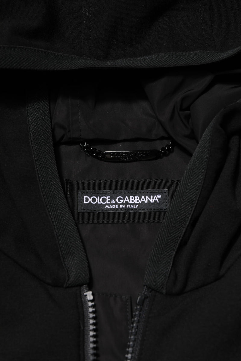 Veste noire sans manches à capuche avec plaque logo de Dolce & Gabbana