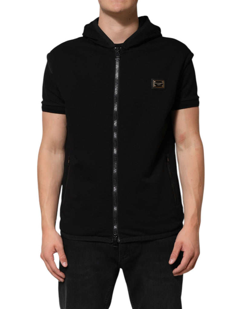 Veste noire sans manches à capuche avec plaque logo de Dolce & Gabbana