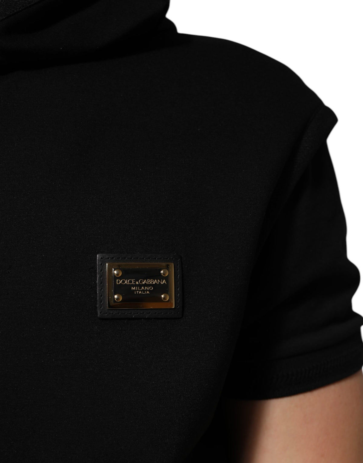 Veste noire sans manches à capuche avec plaque logo de Dolce & Gabbana