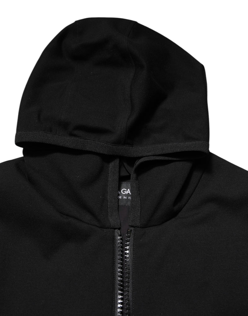 Veste noire sans manches à capuche avec plaque logo de Dolce & Gabbana