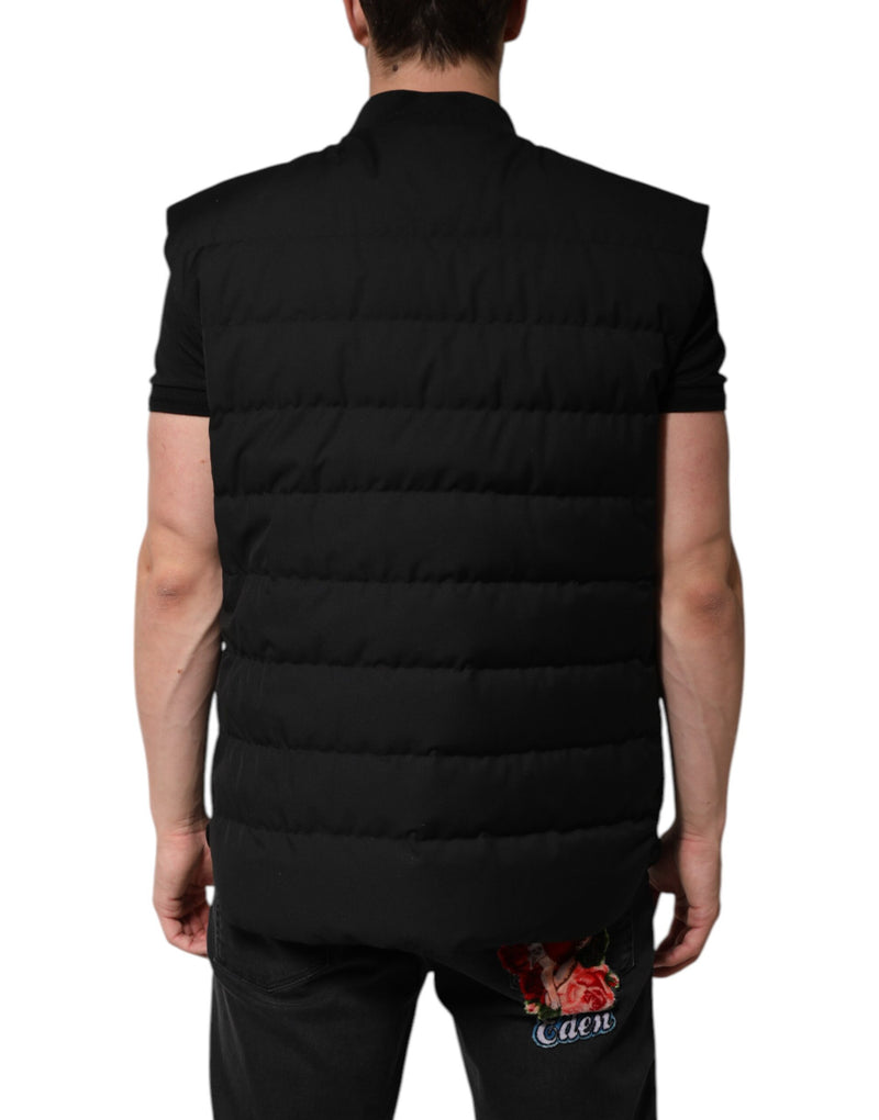 Veste-parka noire sans manches Dolce & Gabbana avec plaque de logo.