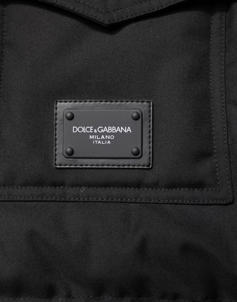 Veste-parka noire sans manches Dolce & Gabbana avec plaque de logo.