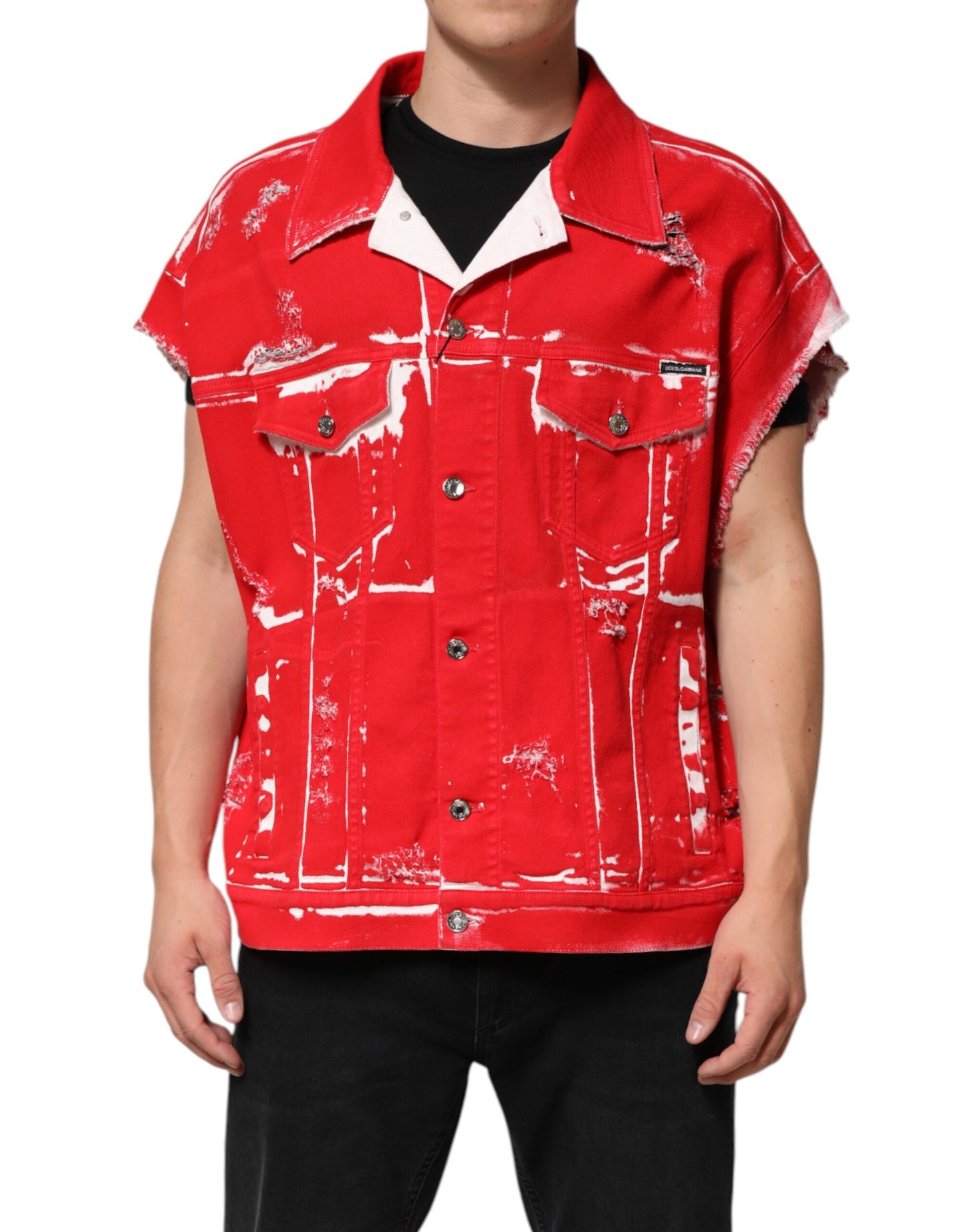 Dolce & Gabbana Red Sleeveless Logo Plaque Vest Jacket