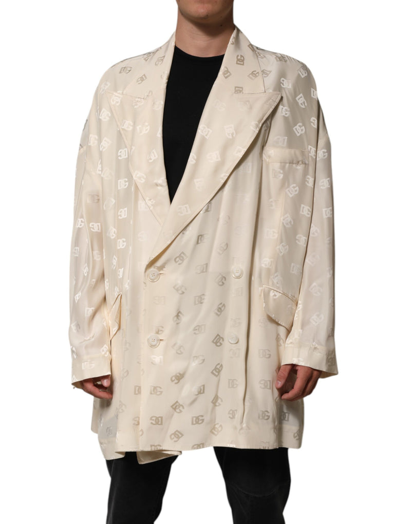 Manteau veste en polyester beige avec logo et monogramme Dolce & Gabbana
