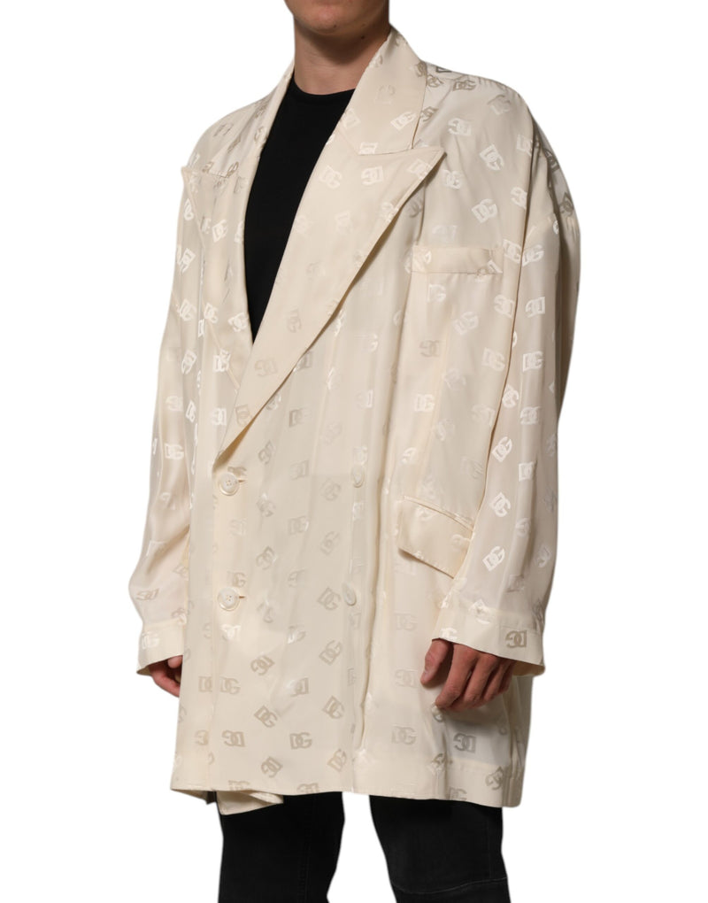 Manteau veste en polyester beige avec logo et monogramme Dolce & Gabbana