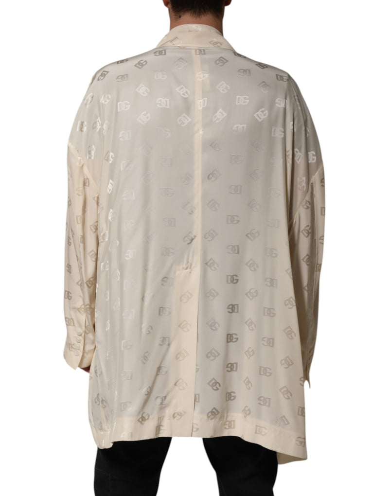 Manteau veste en polyester beige avec logo et monogramme Dolce & Gabbana