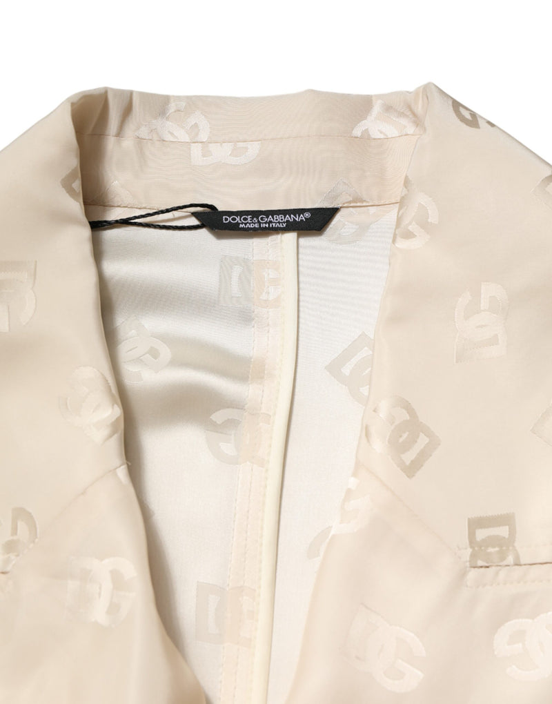 Manteau veste en polyester beige avec logo et monogramme Dolce & Gabbana