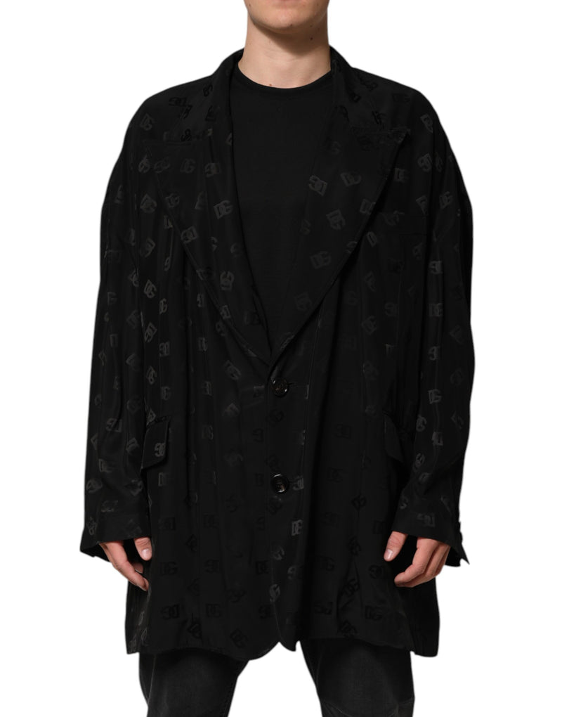 Dolce & Gabbana Veste manteau en polyester noir avec logo monogramme