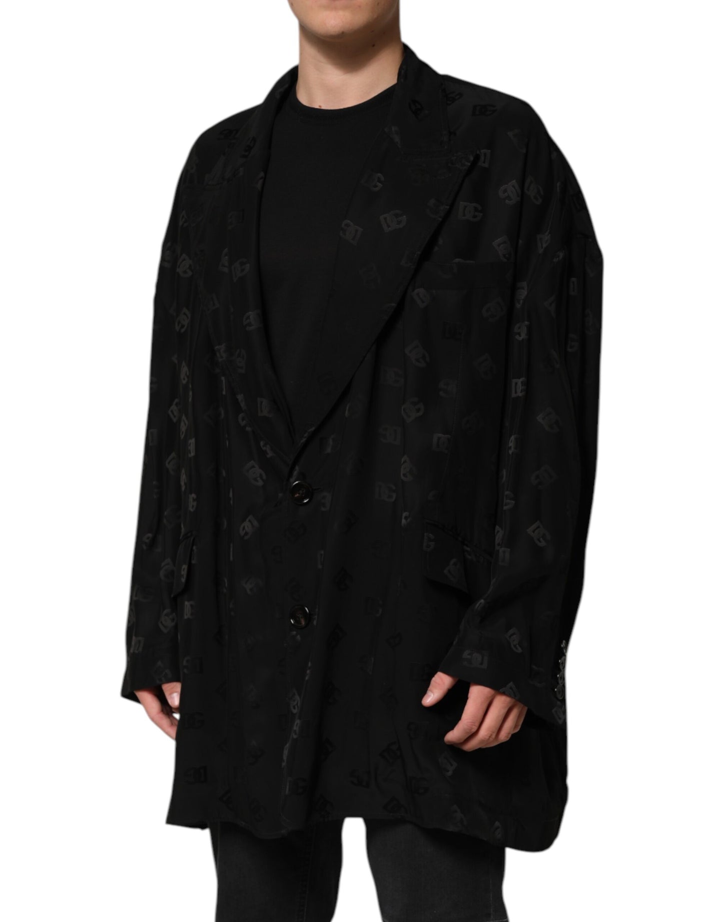 Dolce & Gabbana Black Polyester Logo Monogram Coat Jacket