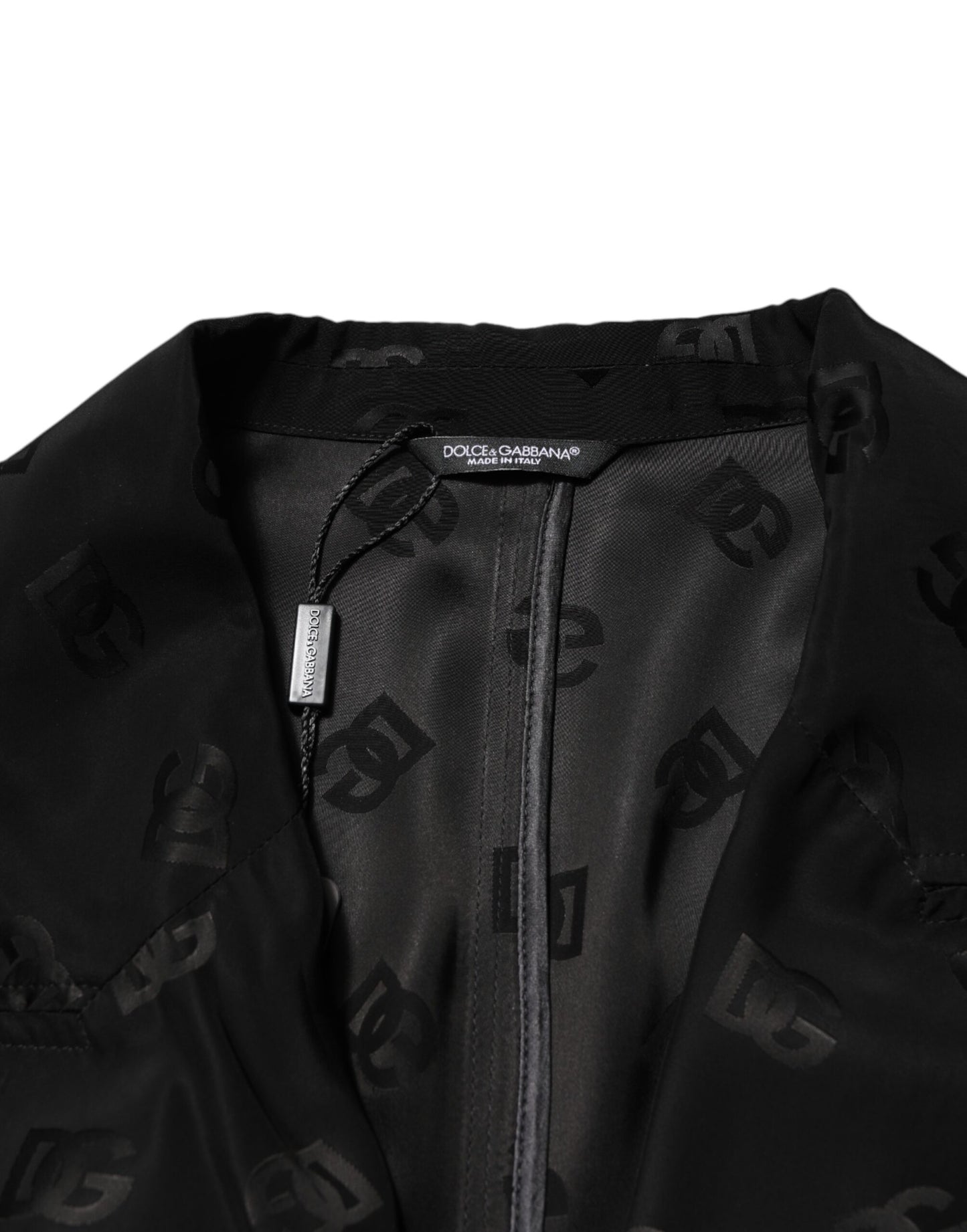 Dolce & Gabbana Black Polyester Logo Monogram Coat Jacket