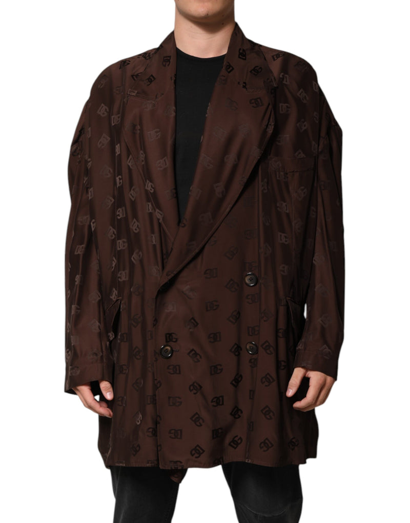 Manteau veste en polyester brun avec logo monogramme Dolce & Gabbana