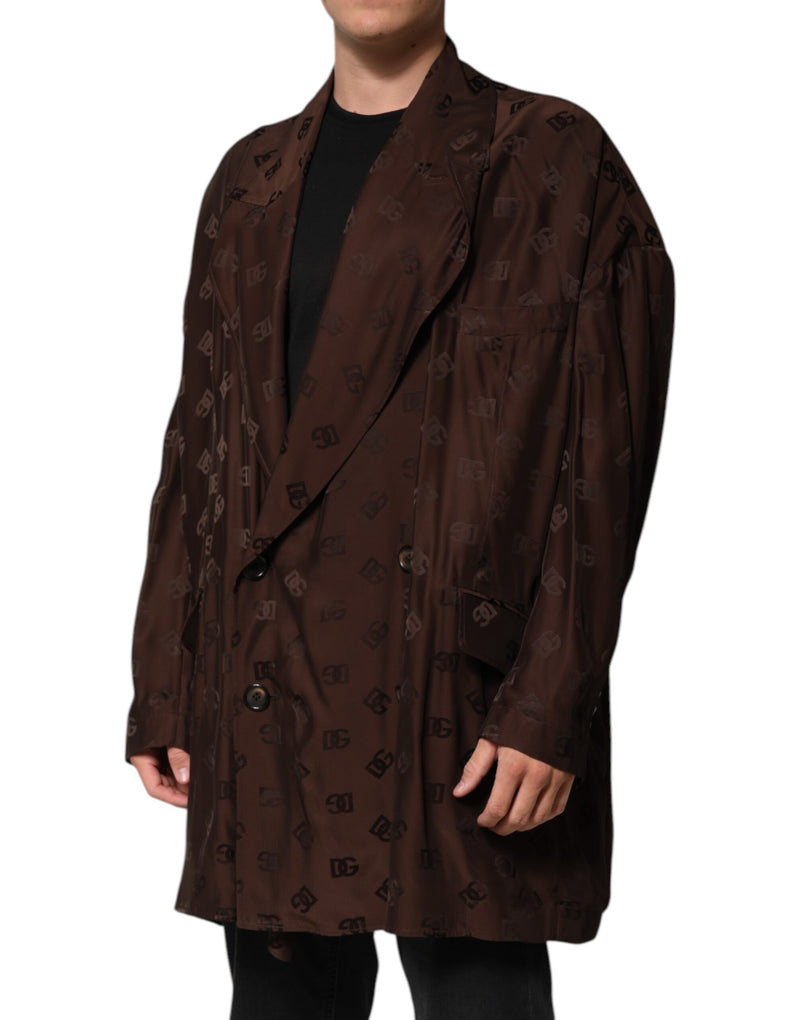 Manteau veste en polyester brun avec logo monogramme Dolce & Gabbana