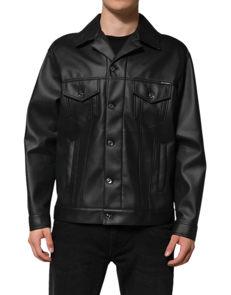 Veste motard à boutons en polyester noir de Dolce & Gabbana