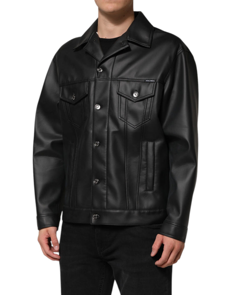 Veste motard à boutons en polyester noir de Dolce & Gabbana