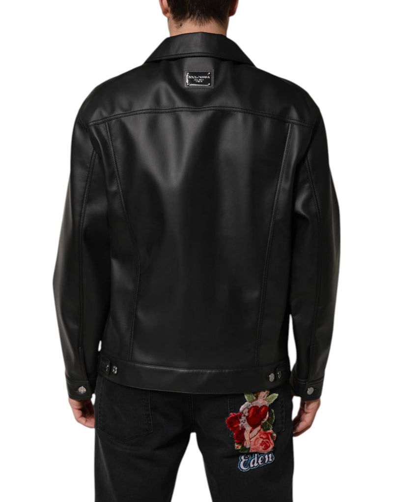 Veste motard à boutons en polyester noir de Dolce & Gabbana