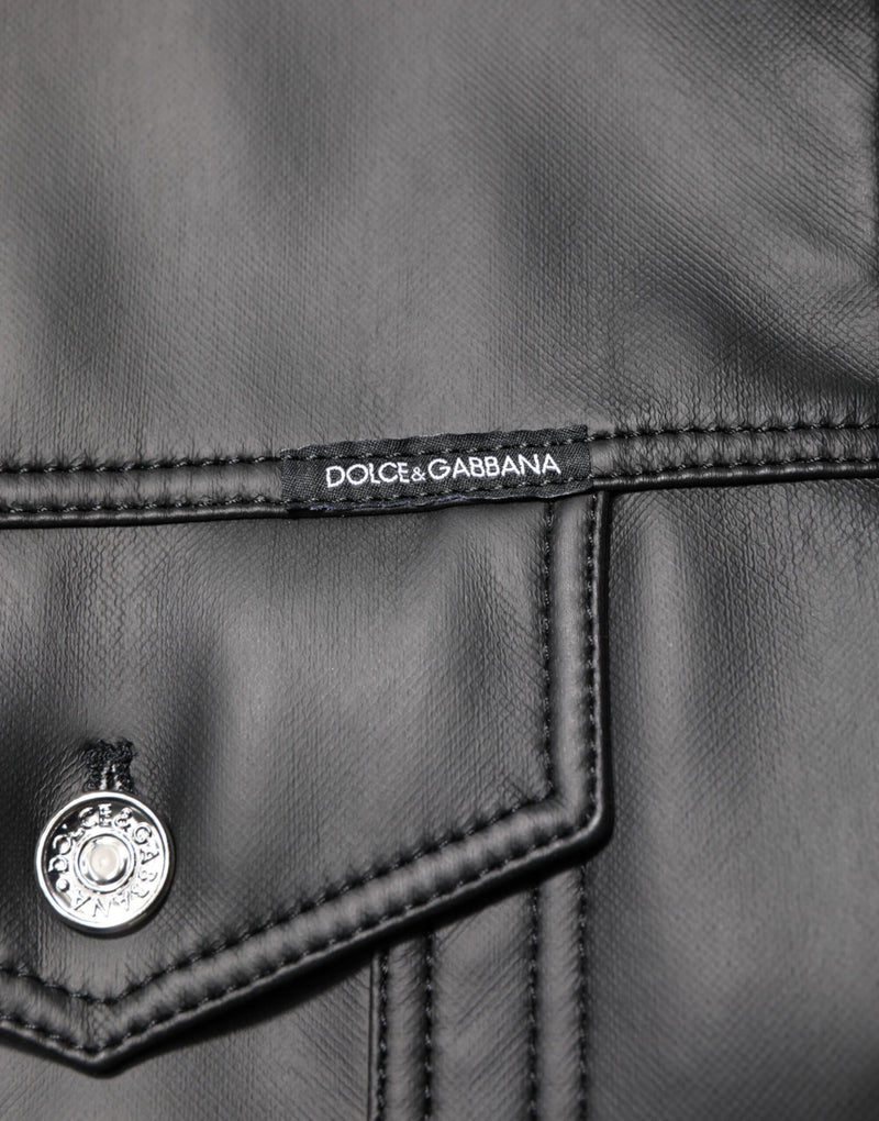 Veste motard à boutons en polyester noir de Dolce & Gabbana