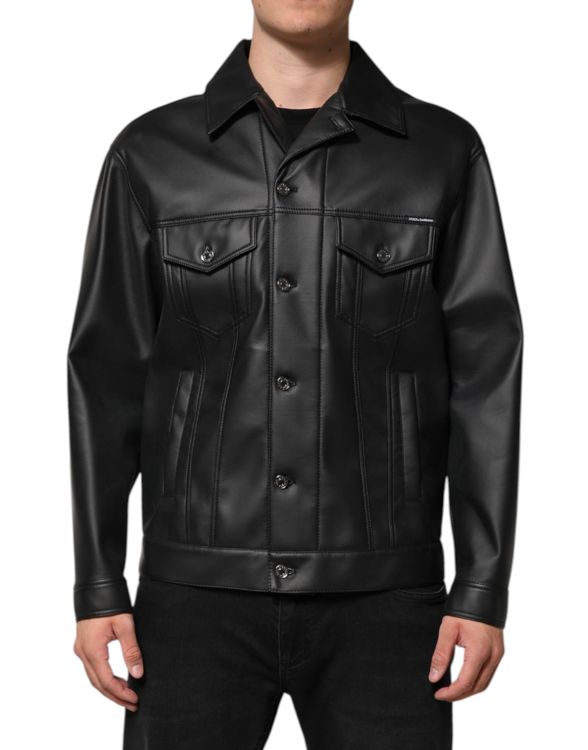 Veste motard à boutons en polyester noir de Dolce & Gabbana