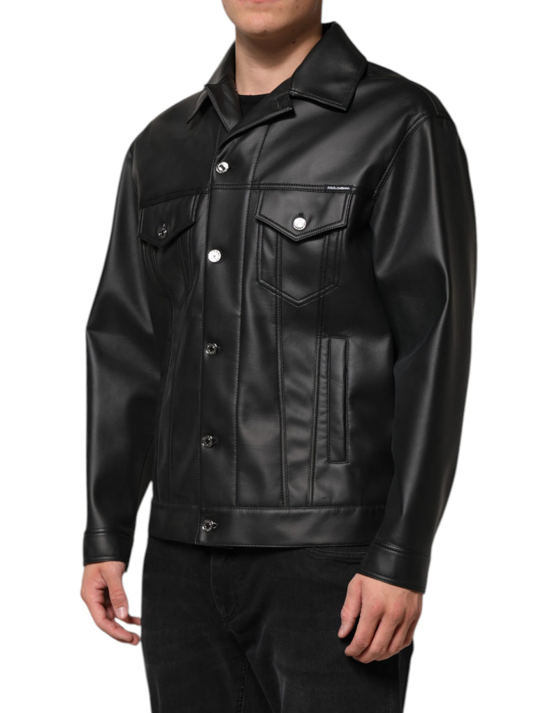 Veste motard à boutons en polyester noir de Dolce & Gabbana