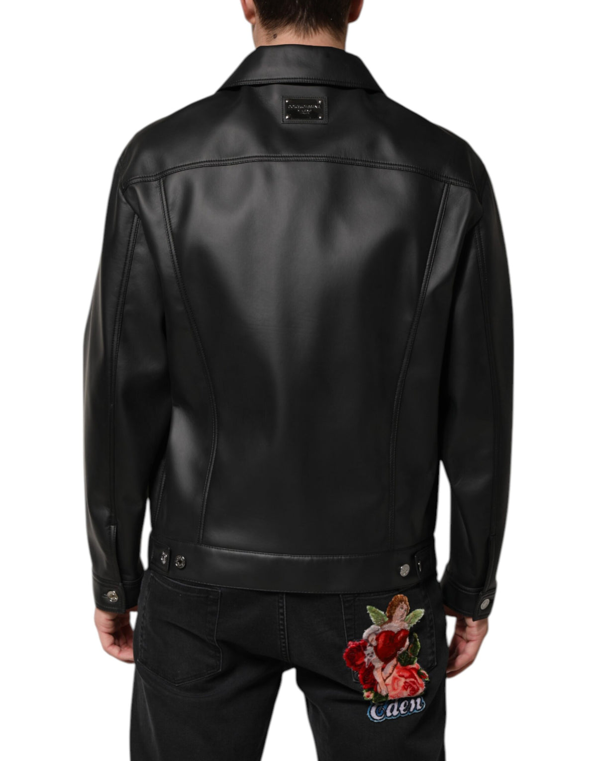 Veste motard à boutons en polyester noir de Dolce & Gabbana