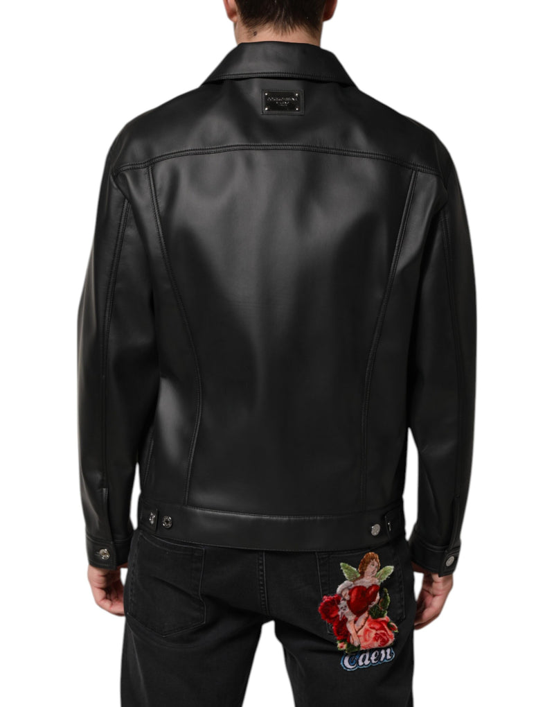 Veste motard à boutons en polyester noir de Dolce & Gabbana