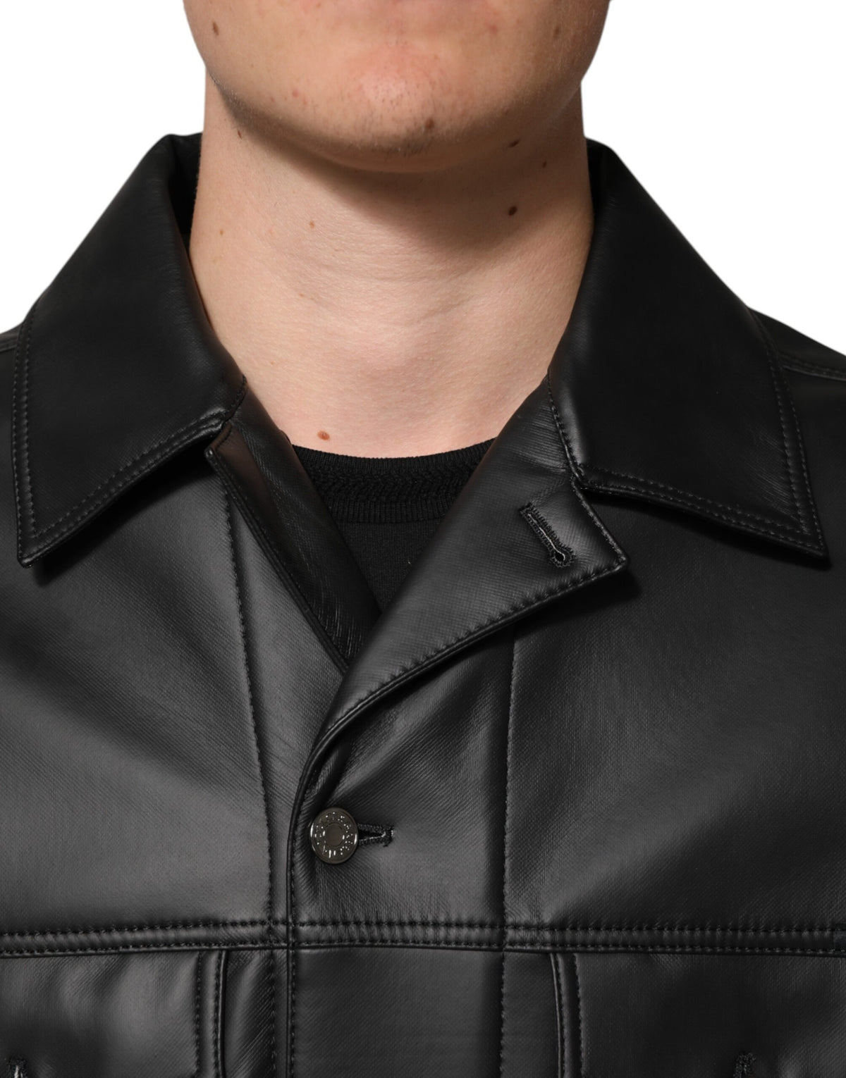 Veste motard à boutons en polyester noir de Dolce & Gabbana