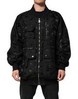 Veste coupe-vent cargo noire à logo mania de Dolce & Gabbana