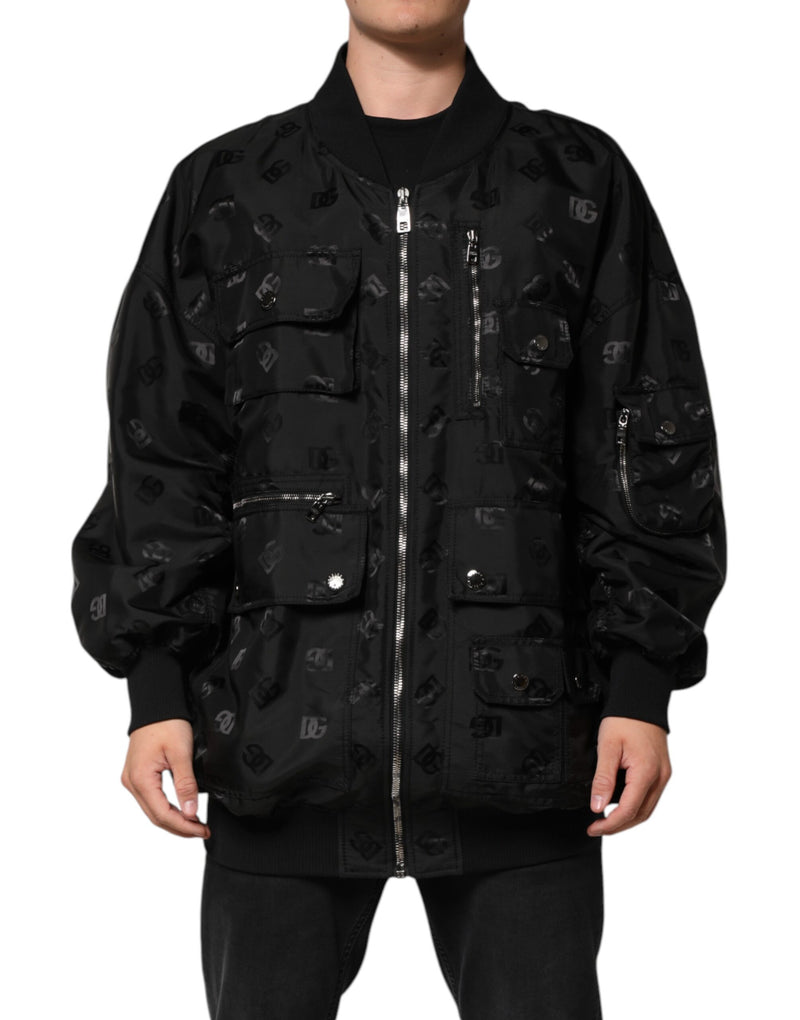 Veste coupe-vent cargo noire à logo mania de Dolce & Gabbana