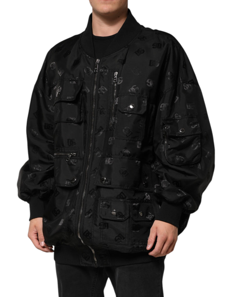 Veste coupe-vent cargo noire à logo mania de Dolce & Gabbana