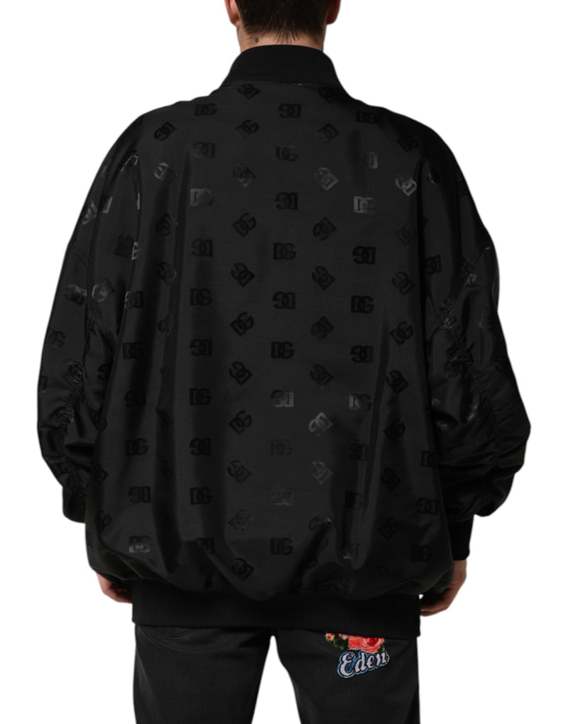 Veste coupe-vent cargo noire à logo mania de Dolce & Gabbana