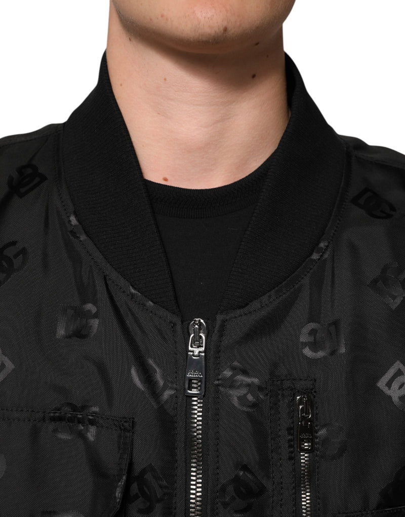 Veste coupe-vent cargo noire à logo mania de Dolce & Gabbana