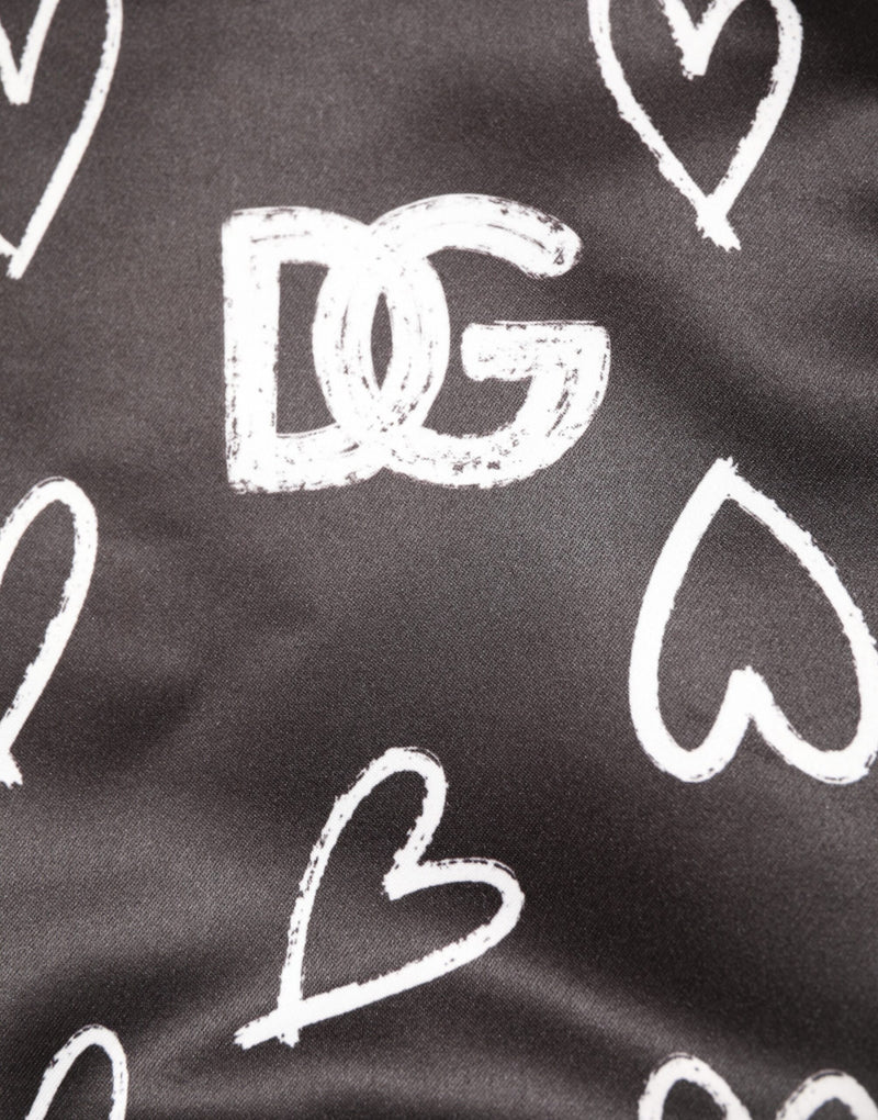 Bomber Jacket en Polyester Noir à Motif Coeur de Dolce & Gabbana