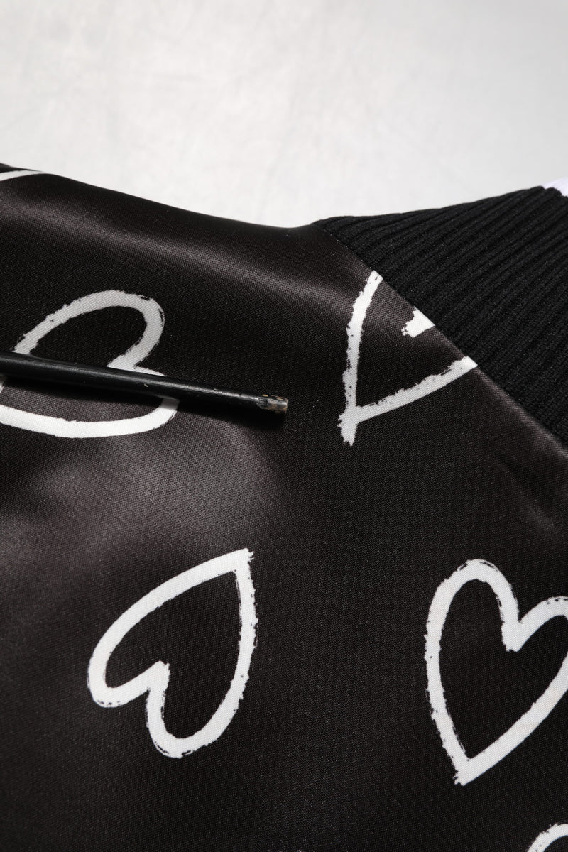 Bomber Jacket en Polyester Noir à Motif Coeur de Dolce & Gabbana