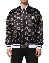 Bomber Jacket en Polyester Noir à Motif Coeur de Dolce & Gabbana