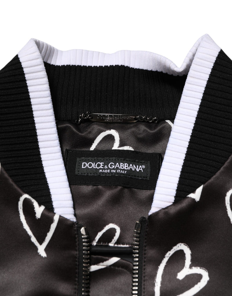Bomber Jacket en Polyester Noir à Motif Coeur de Dolce & Gabbana