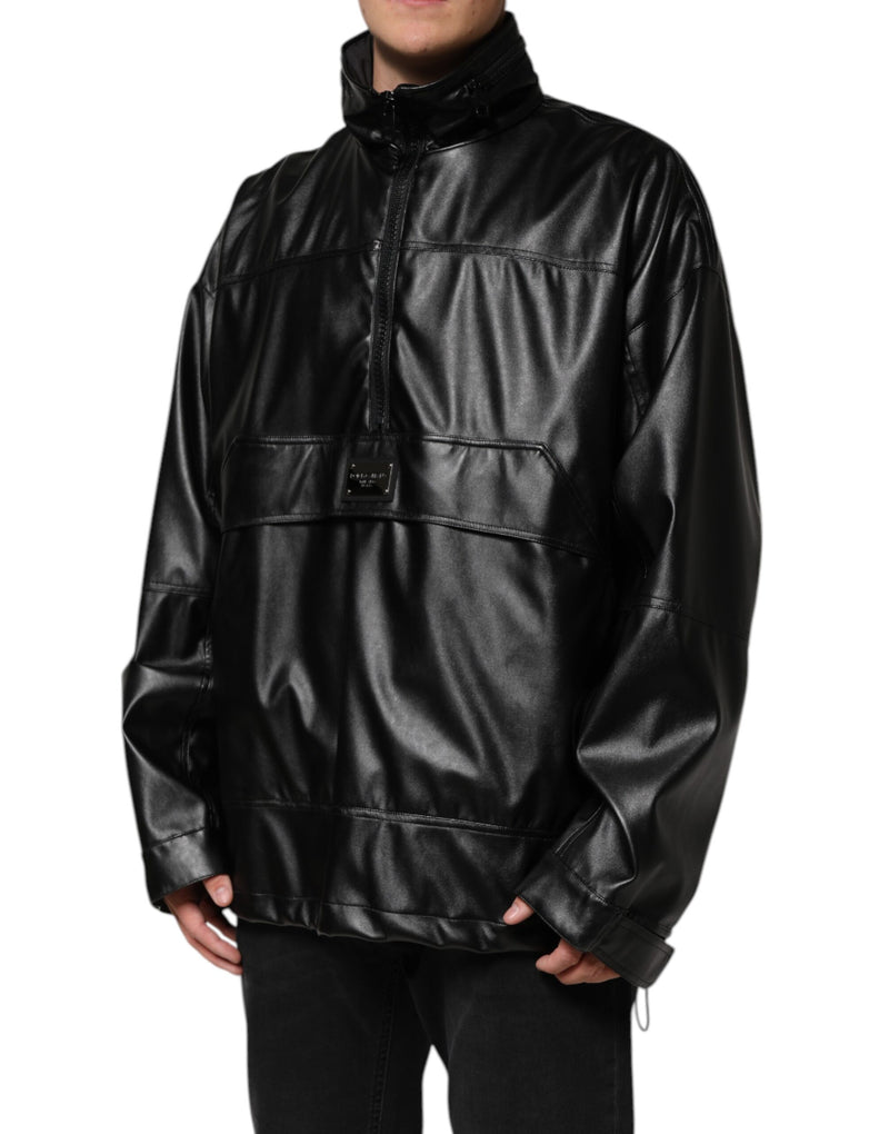 Bomber Jacket en Polyester Noir avec Logo et Plaques de Dolce & Gabbana