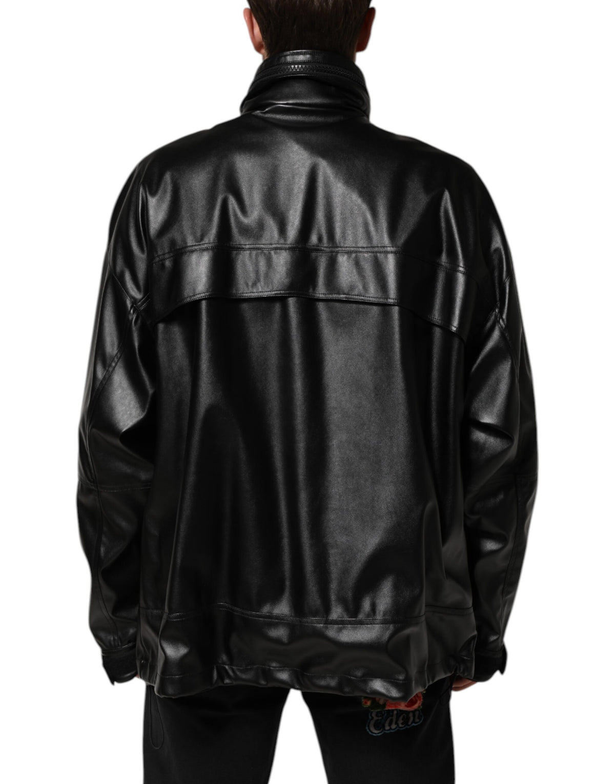 Bomber Jacket en Polyester Noir avec Logo et Plaques de Dolce & Gabbana