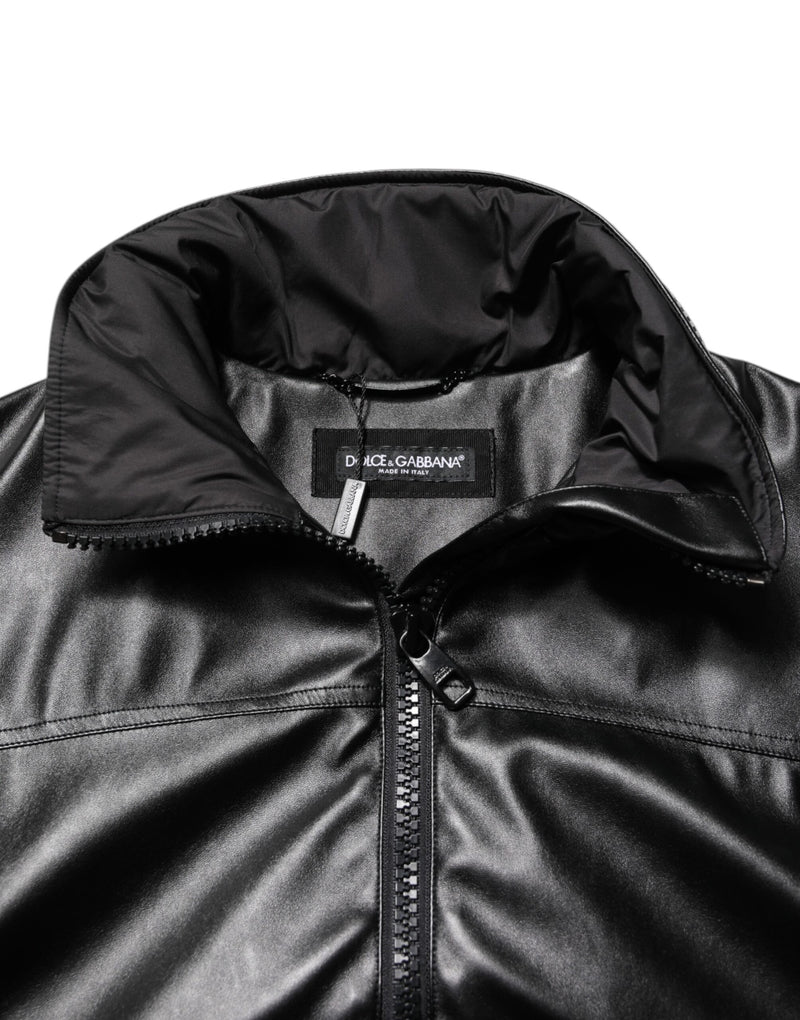 Bomber Jacket en Polyester Noir avec Logo et Plaques de Dolce & Gabbana