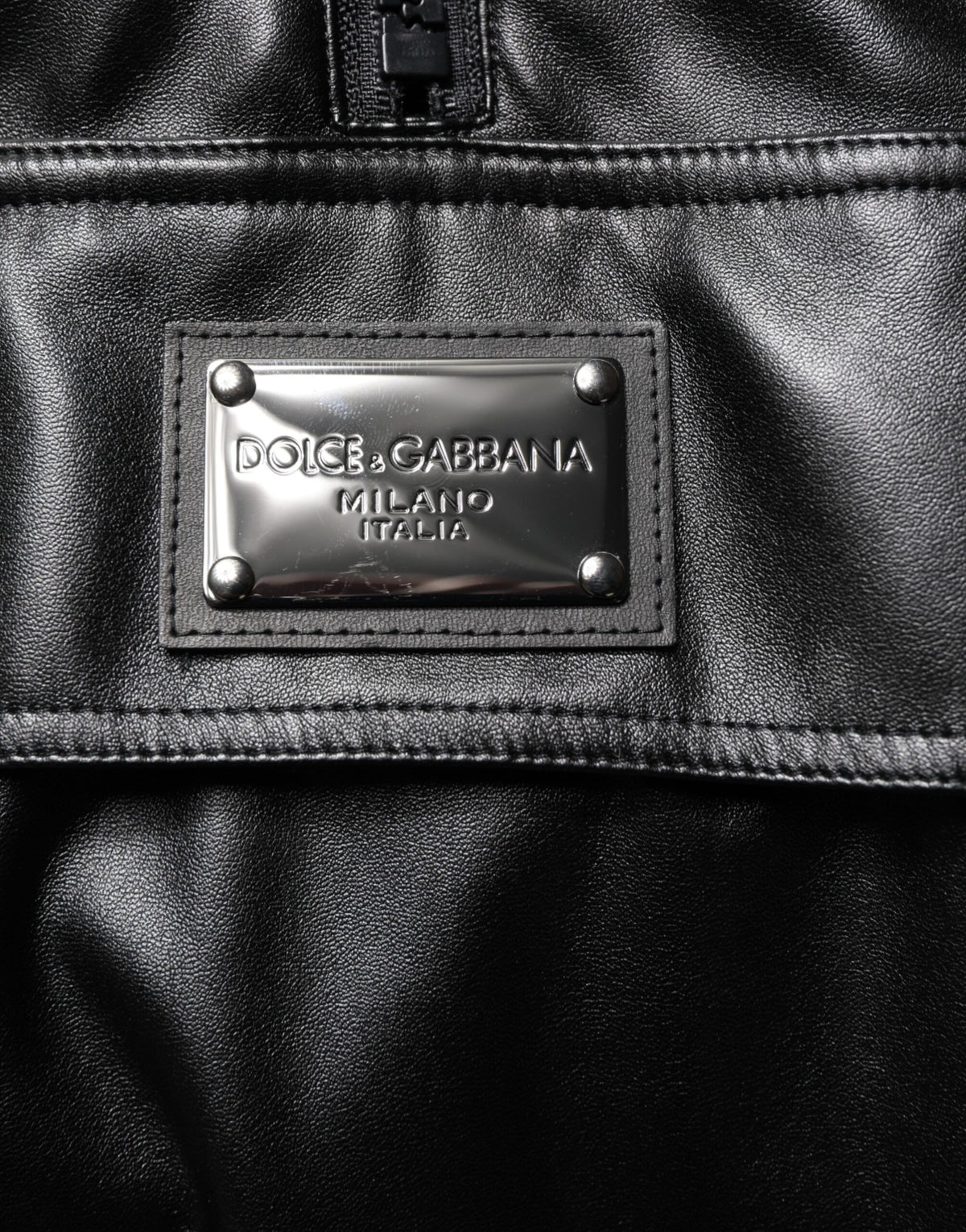 Bomber Jacket en Polyester Noir avec Logo et Plaques de Dolce & Gabbana