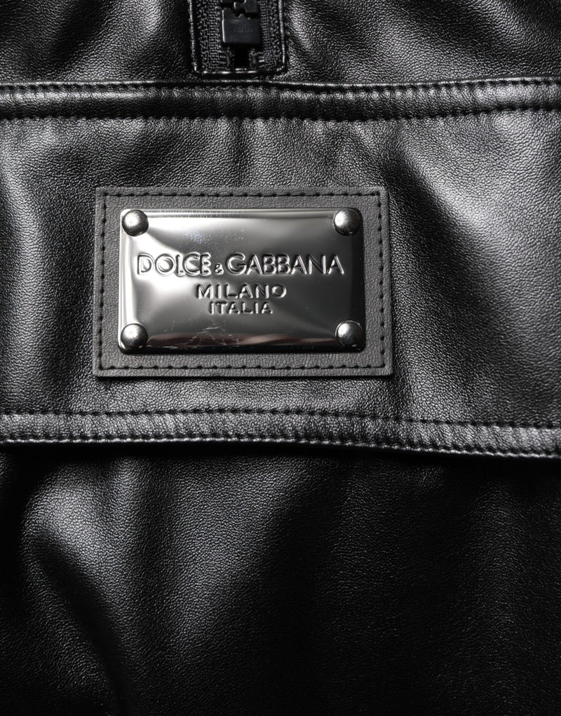 Bomber Jacket en Polyester Noir avec Logo et Plaques de Dolce & Gabbana