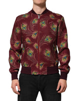 Bomber Jacket à Motif Plumes de Paon Marron Foncé de Dolce & Gabbana
