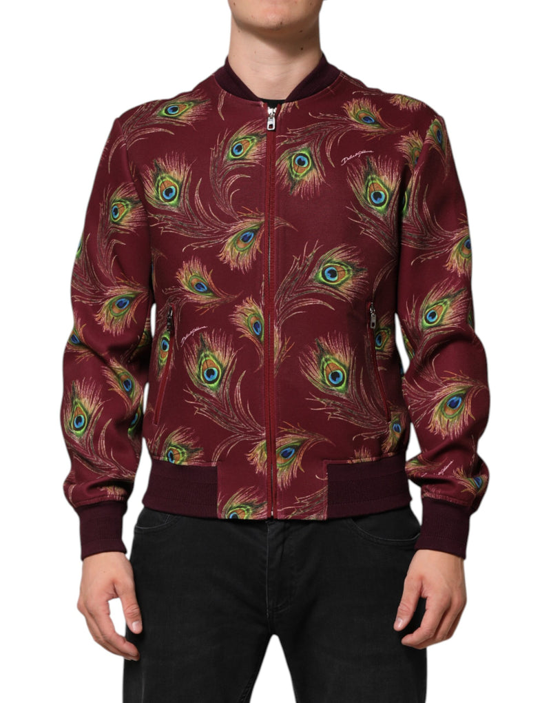 Bomber Jacket à Motif Plumes de Paon Marron Foncé de Dolce & Gabbana
