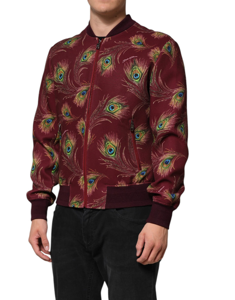 Bomber Jacket à Motif Plumes de Paon Marron Foncé de Dolce & Gabbana