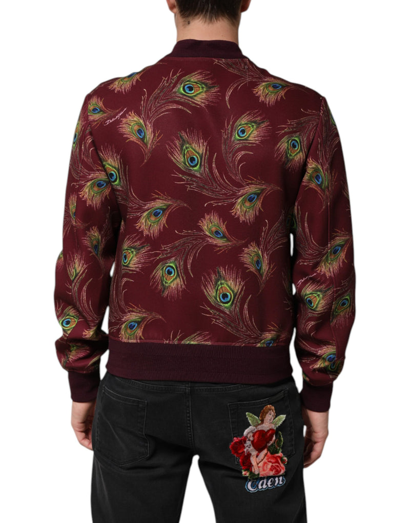 Bomber Jacket à Motif Plumes de Paon Marron Foncé de Dolce & Gabbana